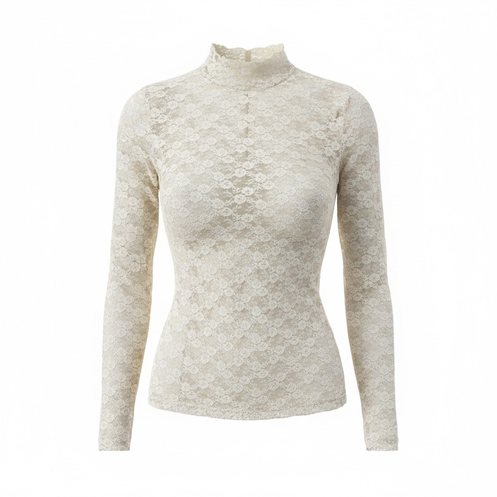 In Loom Sheer Lace Mock Neck Blouse-NWT